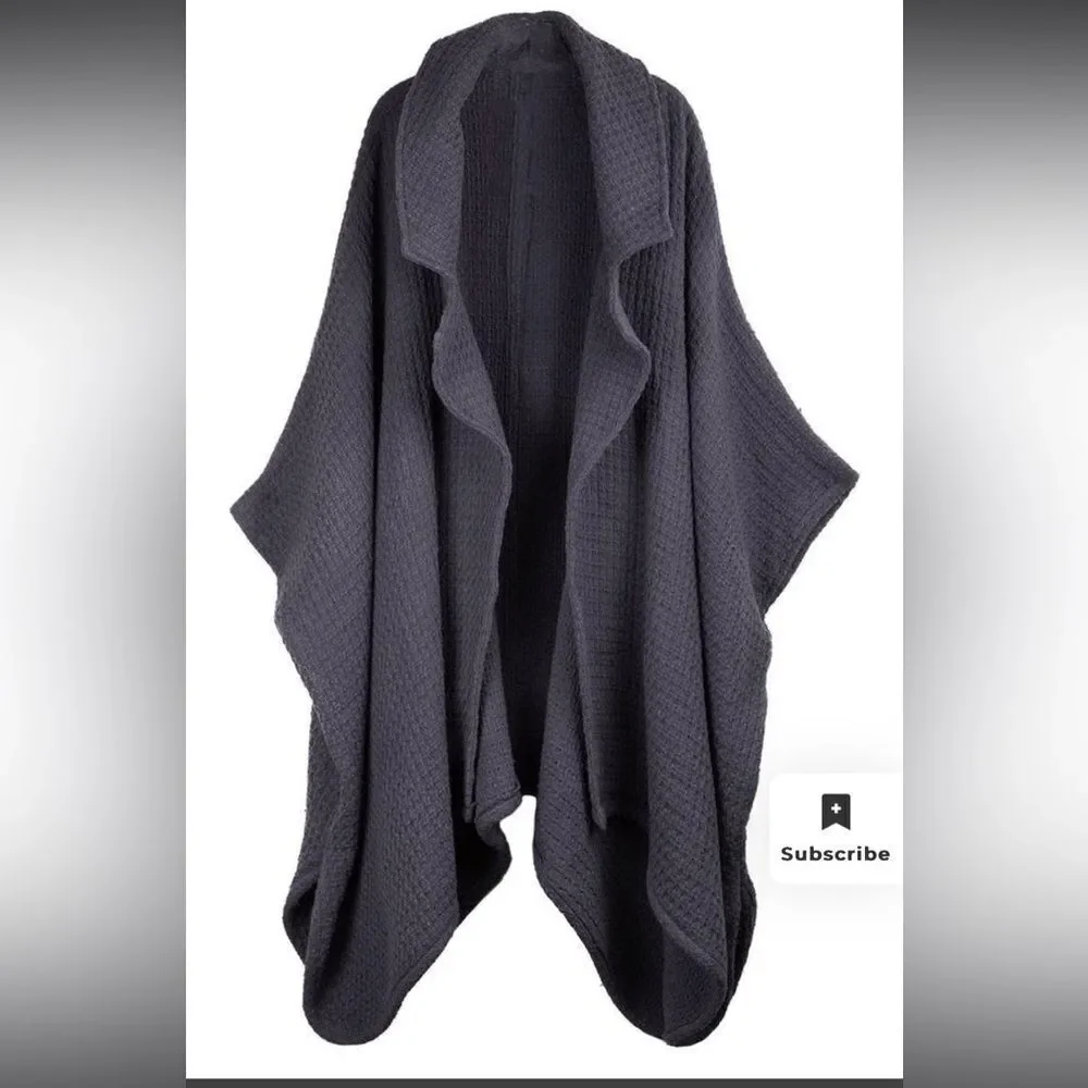 SAACHI Waffle Knit Topper Cape Scarf Cardigan Wrap in Dark Gray Cotton One Size - Picture 4 of 12